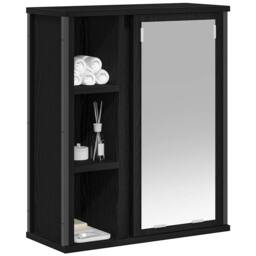 Berkfield Home Decorative Bathroom Wall Cabinet with Mirror Black Oak 50x21x60 cm - Size: 50 x 21 x 60 cm - thumbnail 4