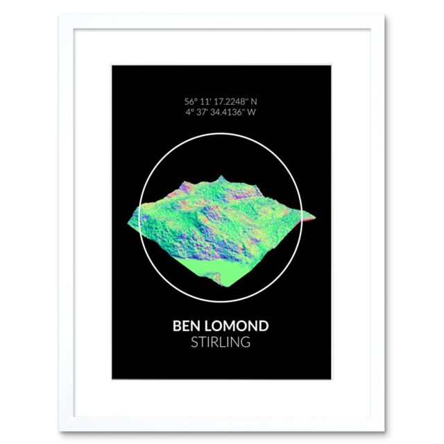 "Artery8 Wall Art Print Ben Lomond Mountain Topography Perthshire Scotland Framed Art in White - Size: W7"" x H9""" - image 1
