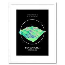 "Artery8 Wall Art Print Ben Lomond Mountain Topography Perthshire Scotland Framed Art in White - Size: W7"" x H9""" - thumbnail 1