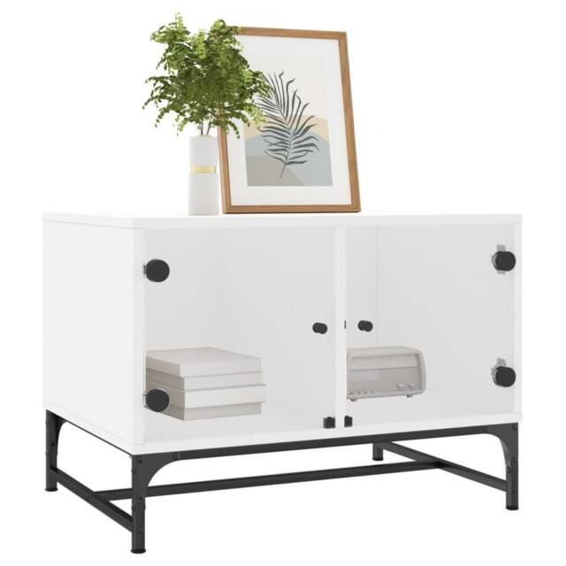 Berkfield Home Modern Coffee Table with Glass Doors White 68.5x50x50 cm - image 1