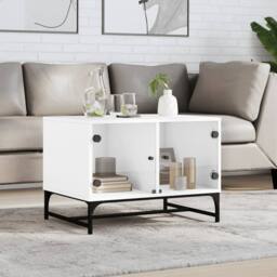 Berkfield Home Modern Coffee Table with Glass Doors White 68.5x50x50 cm - thumbnail 2