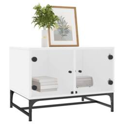 Berkfield Home Modern Coffee Table with Glass Doors White 68.5x50x50 cm