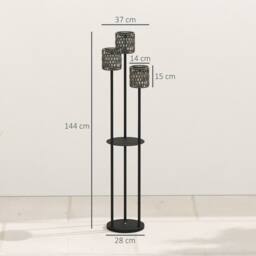 OUTSUNNY 3-Light Solar Rattan Floor Lamp with Shelf, Auto On/Off, Grey - thumbnail 3