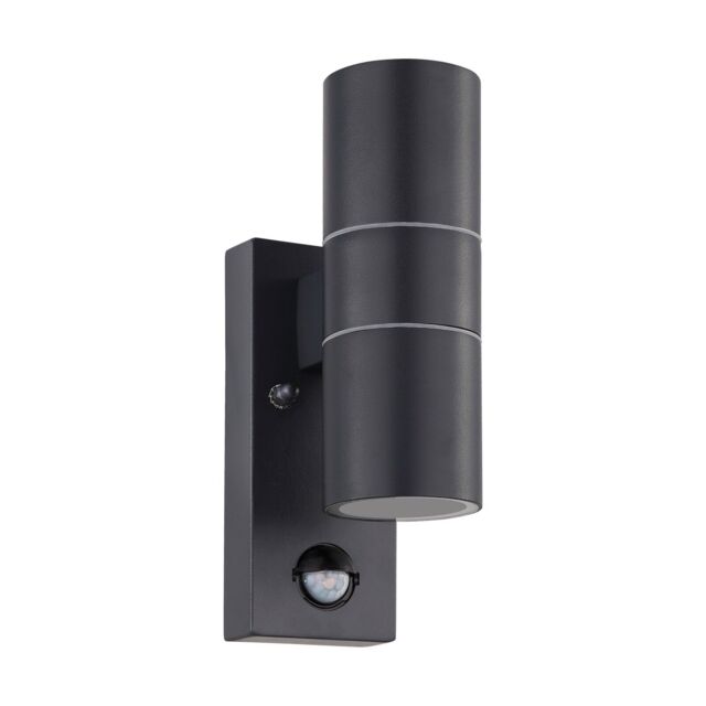 Loops IP44 Outdoor Wall Light & PIR Sensor Anthracite Steel 2 x 3W GU10 Bulb in Metallics - image 1