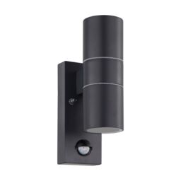 Loops IP44 Outdoor Wall Light & PIR Sensor Anthracite Steel 2 x 3W GU10 Bulb in Metallics