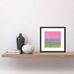 Artery8 Abstract Floral Pink Violet Green Meadow Lavender Field Painting Square Wooden Framed Wall Art Print Picture 8X8 Inch in Black - thumbnail 2