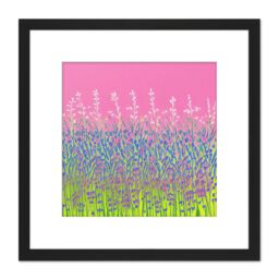 Artery8 Abstract Floral Pink Violet Green Meadow Lavender Field Painting Square Wooden Framed Wall Art Print Picture 8X8 Inch in Black - thumbnail 1