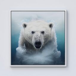 "Warren Reed - Designer Polar Bear Splashart Framed Canvas in Off-White - Size: W30"" x H30""" - thumbnail 1