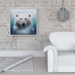 "Warren Reed - Designer Polar Bear Splashart Framed Canvas in Off-White - Size: W30"" x H30""" - thumbnail 2
