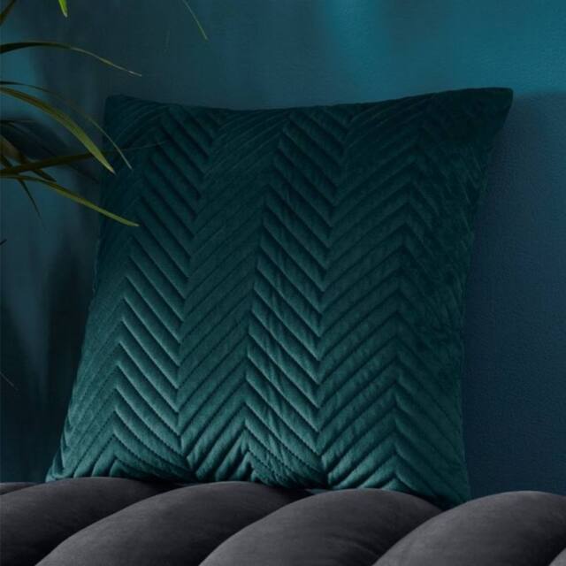 "Portfolio Home Pinsonic Velvet Filled Cushion 43 x 43cm - 17"" x 17"" in Teal - Size: 43 cm x 43 cm" - image 1