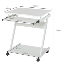 HOMCOM Movable Computer Desk with 4 Moving Wheels Sliding Keyboard Tray in White - thumbnail 3