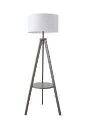 ValueLights Morrigan Grey Wood Tripod Floor Lamp with Fabric Drum Lamp Shade in White - thumbnail 6