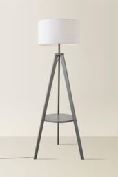 ValueLights Morrigan Grey Wood Tripod Floor Lamp with Fabric Drum Lamp Shade in White - thumbnail 3