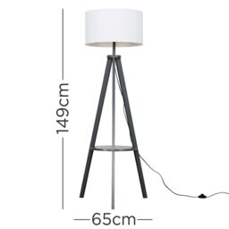 ValueLights Morrigan Grey Wood Tripod Floor Lamp with Fabric Drum Lamp Shade in White - thumbnail 7