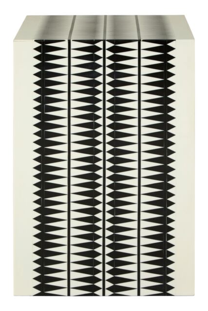 Orsina Black & White Stool, Enamel Coated Kitchen Stool, Monochromatic Tribal Patterned Bar Seat, Antique Accent Piece - image 1