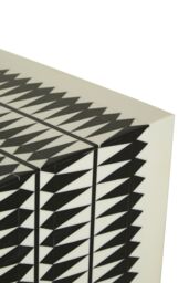 Orsina Black & White Stool, Enamel Coated Kitchen Stool, Monochromatic Tribal Patterned Bar Seat, Antique Accent Piece - thumbnail 4