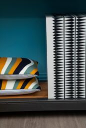 Orsina Black & White Stool, Enamel Coated Kitchen Stool, Monochromatic Tribal Patterned Bar Seat, Antique Accent Piece - thumbnail 2