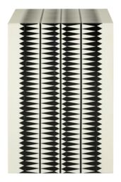 Orsina Black & White Stool, Enamel Coated Kitchen Stool, Monochromatic Tribal Patterned Bar Seat, Antique Accent Piece - thumbnail 1