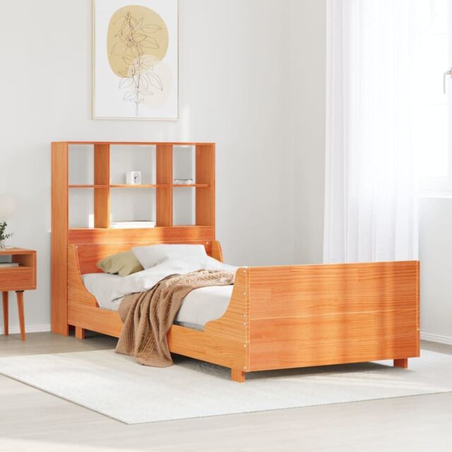 Berkfield Home Bookcase Bed without Mattress Wax Brown 100x200 cm Solid Wood - image 1