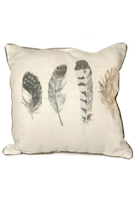 Fusion 'Idaho' Feather Motif Filled Cushion 100% Cotton in Charcoal - Size: 43 cm x 43 cm - image 1