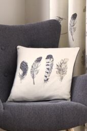 Fusion 'Idaho' Feather Motif Filled Cushion 100% Cotton in Charcoal - Size: 43 cm x 43 cm - thumbnail 3