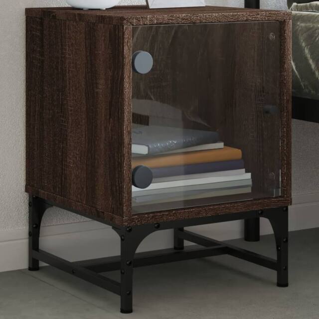 Berkfield Home Elegant Bedside Cabinets with Glass Doors 2 pcs Brown Oak 35x37x50 cm - Size: 35 x 37 x 50 cm - image 1