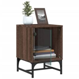Berkfield Home Elegant Bedside Cabinets with Glass Doors 2 pcs Brown Oak 35x37x50 cm - Size: 35 x 37 x 50 cm - thumbnail 5