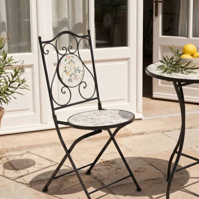 Wyld and Coco Set of 2 Black Mosaic Ceramic Folding Garden Chairs - image 1