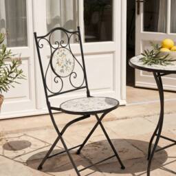 Wyld and Coco Set of 2 Black Mosaic Ceramic Folding Garden Chairs