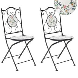 Wyld and Coco Set of 2 Black Mosaic Ceramic Folding Garden Chairs - thumbnail 2