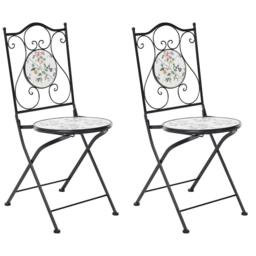 Wyld and Coco Set of 2 Black Mosaic Ceramic Folding Garden Chairs - thumbnail 4
