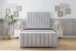 "Sloomy California Naples Bed Frame With 50"" Upholstered Headboard in Silver - Size: Small Double"