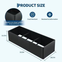 "VOGREX 54""x20"" Large Rectangular Metal Planter Round Corner Raised in Black - Size: 20m" - thumbnail 2