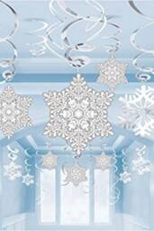 Neel Blue Christmas Snowflake Swirl Hanging Cutout Decoration - 30pcs in Silver - thumbnail 5