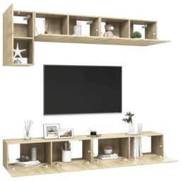 Berkfield Home 5 Piece TV Cabinet Set Sonoma Oak Engineered Wood in Brown - thumbnail 3