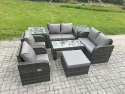 Fimous 8 Piece Rattan Garden Furniture Set Outdoor Patio Sofa, Table & Chairs Garden Table Ideal for Pool Side, Balcony, Outdoor Patio Set - thumbnail 2