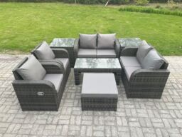 Fimous 8 Piece Rattan Garden Furniture Set Outdoor Patio Sofa, Table & Chairs Garden Table Ideal for Pool Side, Balcony, Outdoor Patio Set - thumbnail 1