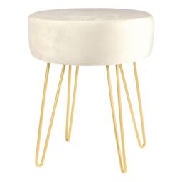 Harbour Housewares Round Velvet Footstools - H40 x D35cm - Gold Hairpin Legs - Pack of 2 in Cream - thumbnail 6