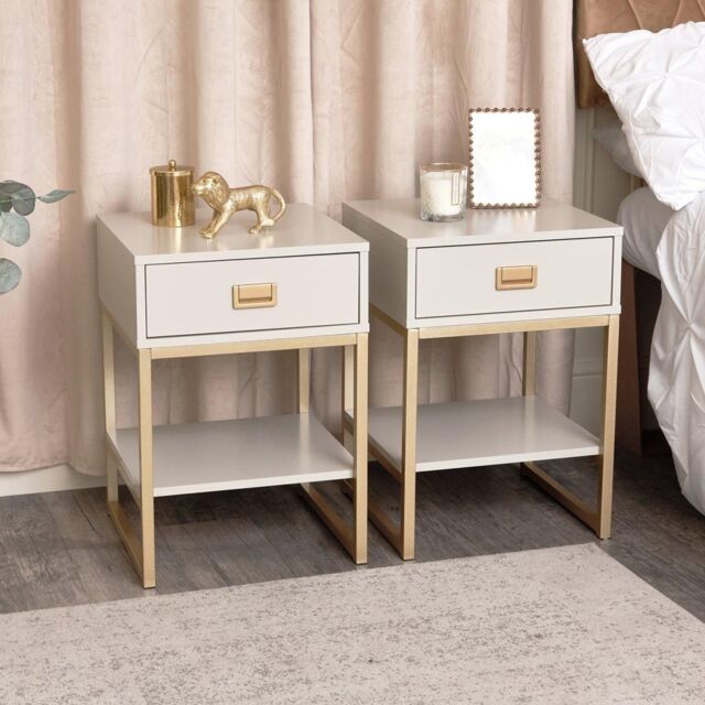Melody Maison Pair Of One Drawer Bedside Tables - Elle Stone Range in Beige - image 1