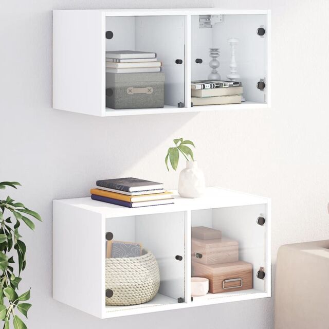 Berkfield Home Wall Cabinets with Glass Doors 2 pcs White 68.5x37x35 cm - image 1