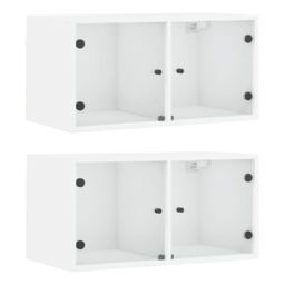 Berkfield Home Wall Cabinets with Glass Doors 2 pcs White 68.5x37x35 cm - thumbnail 2