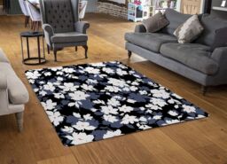 Benjamin Tate Design White Black & Purple Flowers Rug in Natural - Size: Large - thumbnail 2