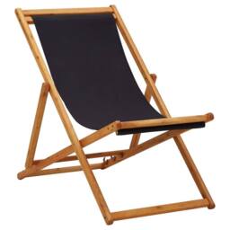Berkfield Home Folding Beach Chair Eucalyptus Wood & Fabric Black