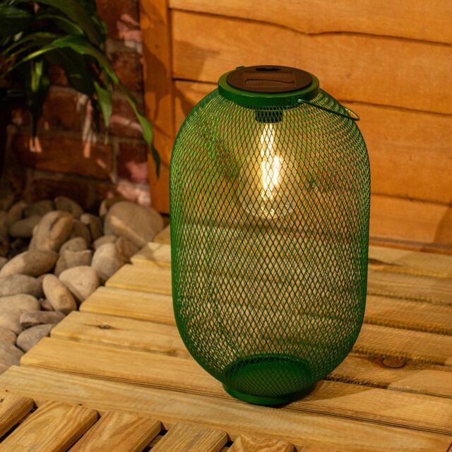 ValueLights Metal Mesh Basket Solar Powered Outdoor Garden Lantern Light in Dark Green - image 1