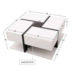 BTM Coffee Table with 4 Drawers, Unique Design & Bottom Storage in White - thumbnail 9