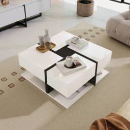 BTM Coffee Table with 4 Drawers, Unique Design & Bottom Storage in White - thumbnail 4