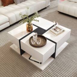 BTM Coffee Table with 4 Drawers, Unique Design & Bottom Storage in White - thumbnail 7