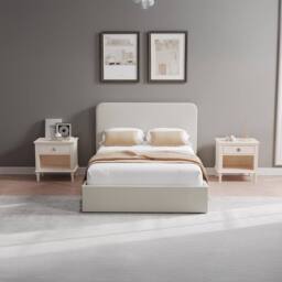 FWStyle Beige Upholstered Small Double Ottoman Lift Up Storage Bedframe - thumbnail 2