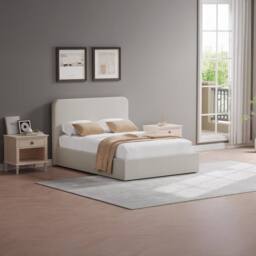 FWStyle Beige Upholstered Small Double Ottoman Lift Up Storage Bedframe - thumbnail 1