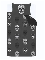 Catherine Lansfield 'Skulls' Halloween Duvet Cover Set in Grey - Size: Single - thumbnail 5